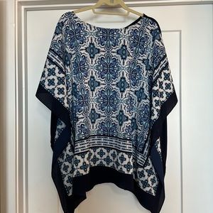 TALBOTS S/S Paisley Scarf Top (Chiffon Front/Knit Back) - L/XL Blue White